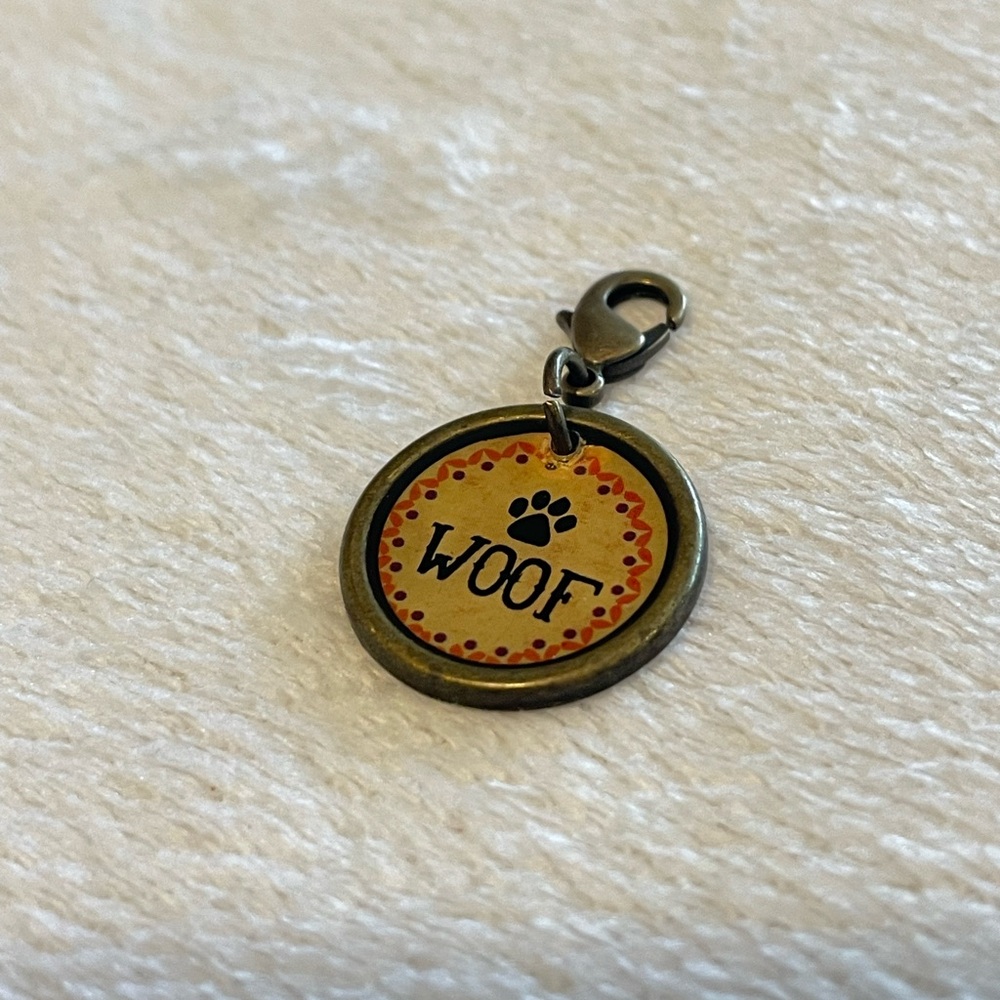 Dog Tag Charm with 'Woof' Design